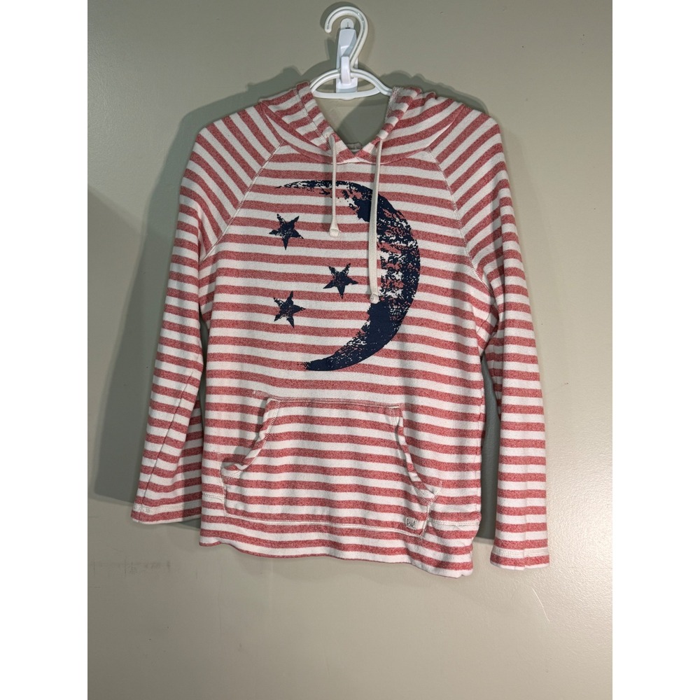 Billabong Womens Red White Striped Moon Stars Hoodie J6127GOO Size Large